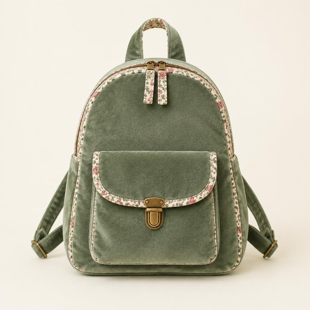 Sac à dos en velours sauge